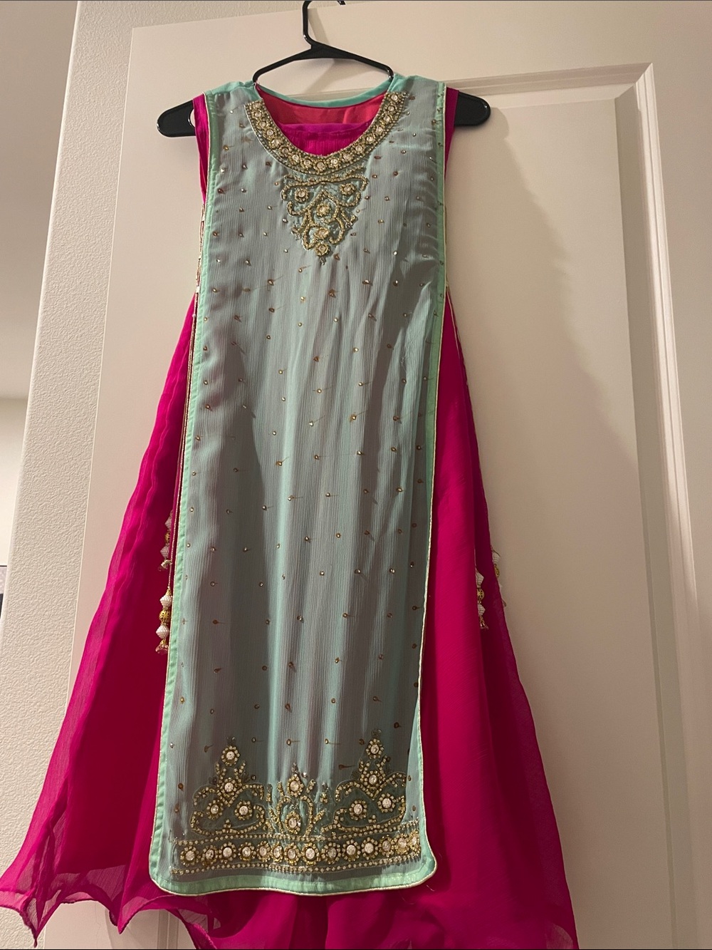 Girls Pink & Mint Embellished Indian dress